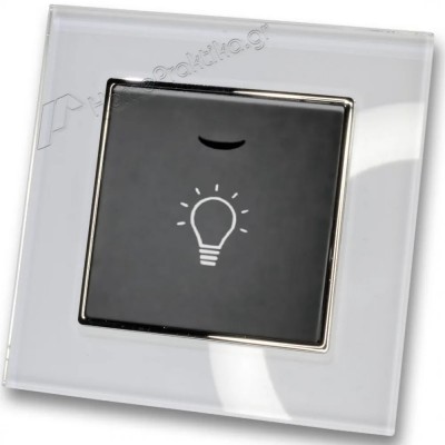 Μπουτόν Kλιμακοστασίου H series Μαύρομε Λυχνία LED 220/240V και Πλαίσιο Λευκό Γυαλί LINEME 50-00107-2_50-00121-23