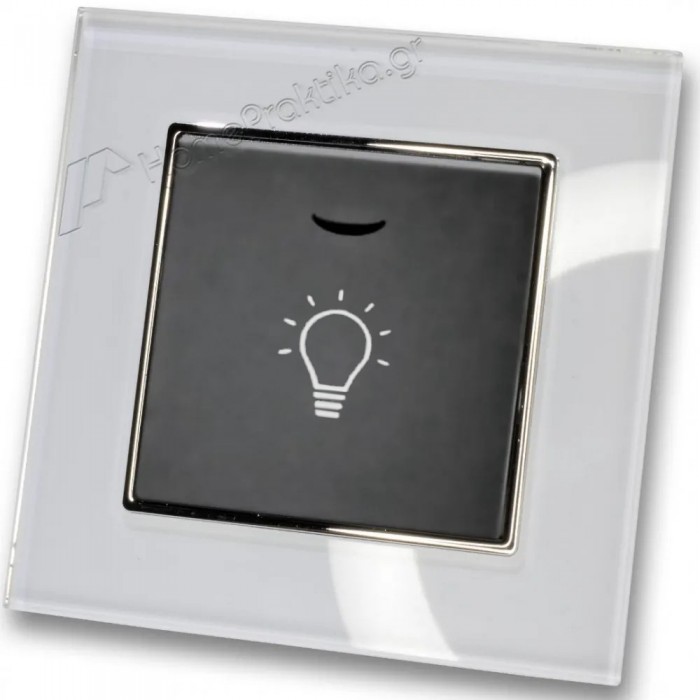 Μπουτόν Kλιμακοστασίου H series Μαύρομε Λυχνία LED 220/240V και Πλαίσιο Λευκό Γυαλί LINEME 50-00107-2_50-00121-23