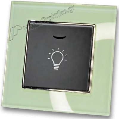 Μπουτόν Kλιμακοστασίου H series Μαύρο με Λυχνία LED 220/240V και Πλαίσιο Βεραμάν Γυαλί LINEME 50-00107-2_50-00121-24