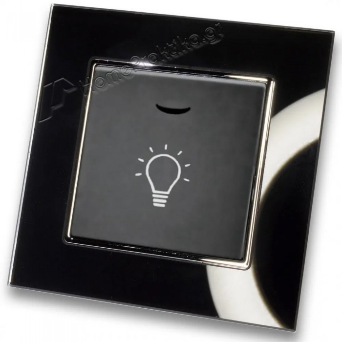 Μπουτόν Kλιμακοστασίου H series Μαύρο με Λυχνία LED 220/240V και Πλαίσιο Μαύρο Γυαλί LINEME 50-00107-2_50-00121-26