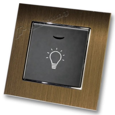 Μπουτόν Kλιμακοστασίου H series Μαύρο με Λυχνία LED 220/240V και Πλαίσιο Χρυσό Μεταλλικό LINEME 50-00107-2_50-00121-6