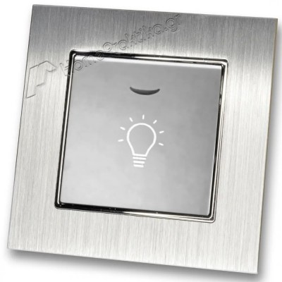 Μπουτόν Kλιμακοστασίου H series Ασημί με Λυχνία LED 220/240V και Πλαίσιο Ασημί Μεταλλικό LINEME 50-00107-5_50-00121-18