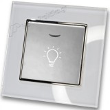 Μπουτόν Kλιμακοστασίου H series Ασημί με Λυχνία LED 220/240V και Πλαίσιο Λευκό Γυαλί LINEME 50-00107-5_50-00121-23