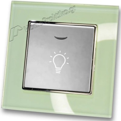 Μπουτόν Kλιμακοστασίου H series Ασημί με Λυχνία LED 220/240V και Πλαίσιο Βεραμάν Γυαλί LINEME 50-00107-5_50-00121-24