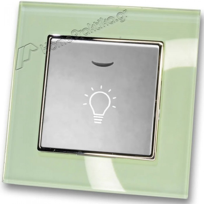 Μπουτόν Kλιμακοστασίου H series Ασημί με Λυχνία LED 220/240V και Πλαίσιο Βεραμάν Γυαλί LINEME 50-00107-5_50-00121-24