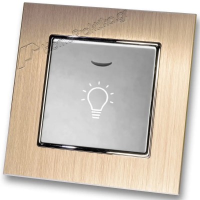 Μπουτόν Kλιμακοστασίου H series Ασημί  με Λυχνία LED 220/240V και Πλαίσιο Σαμπανιζέ Μεταλλικό LINEME 50-00107-5_50-00121-25