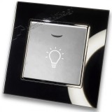 Μπουτόν Kλιμακοστασίου H series Ασημί με Λυχνία LED 220/240V και Πλαίσιο Μαύρο Γυαλί LINEME 50-00107-5_50-00121-26
