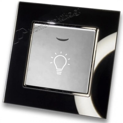 Μπουτόν Kλιμακοστασίου H series Ασημί με Λυχνία LED 220/240V και Πλαίσιο Μαύρο Γυαλί LINEME 50-00107-5_50-00121-26