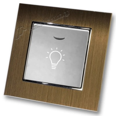 Μπουτόν Kλιμακοστασίου H series Ασημί με Λυχνία LED 220/240V και Πλαίσιο Χρυσό Μεταλλικό LINEME 50-00107-5_50-00121-6