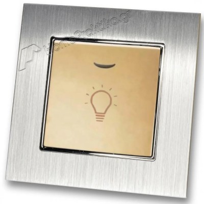 Μπουτόν Kλιμακοστασίου H series Χρυσό με Λυχνία LED 220/240V και Πλαίσιο Ασημί Μεταλλικό LINEME 50-00107-9_50-00121-18