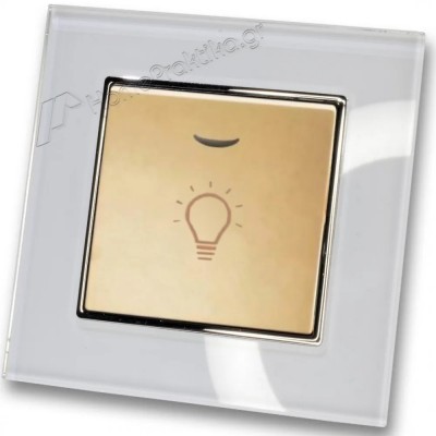 Μπουτόν Kλιμακοστασίου H series Χρυσό με Λυχνία LED 220/240V και Πλαίσιο Λευκό Γυαλί LINEME 50-00107-9_50-00121-23