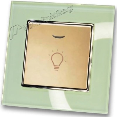 Μπουτόν Kλιμακοστασίου H series Χρυσό με Λυχνία LED 220/240V και Πλαίσιο Βεραμάν Γυαλί LINEME 50-00107-9_50-00121-24
