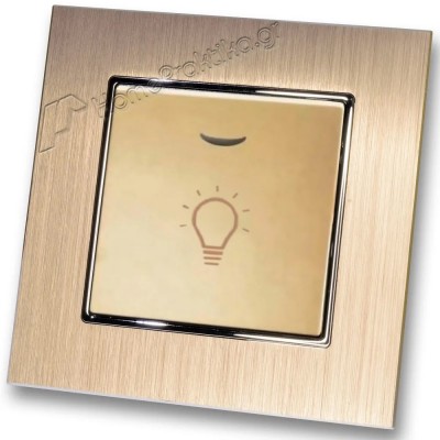Μπουτόν Kλιμακοστασίου H series Χρυσό με Λυχνία LED 220/240V και Πλαίσιο Σαμπανιζέ Μεταλλικό LINEME 50-00107-9_50-00121-25