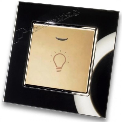 Μπουτόν Kλιμακοστασίου H series Χρυσό  με Λυχνία LED 220/240V και Πλαίσιο Μαύρο Γυαλί LINEME 50-00107-9_50-00121-26