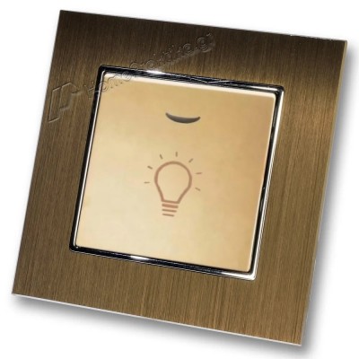 Μπουτόν Kλιμακοστασίου H series Χρυσό με Λυχνία LED 220/240V και Πλαίσιο Χρυσό Μεταλλικό LINEME 50-00107-9_50-00121-6