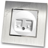 Πρίζα Τηλεφώνου RJ11 και Δικτύου RJ45 σε Λευκό Ματ Χρώμα και Πλαίσιο Ασημί Μεταλλικό HSERIES LINEME 50-00120-1_50-00121-18