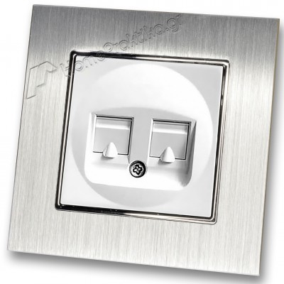 Πρίζα Τηλεφώνου με Πλαίσιο Διπλή σε Λευκό Ματ Χρώμα και Πλαίσιο Ασημί Μεταλλικό HSERIES LINEME 50-00119-1_50-00121-18