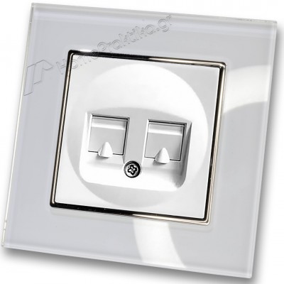 Πρίζα Τηλεφώνου με Πλαίσιο Διπλή σε Λευκό Ματ Χρώμα και Πλαίσιο Λευκό Γυαλί HSERIES LINEME 50-00119-1_50-00121-23