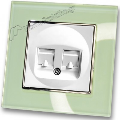 Πρίζα Τηλεφώνου με Πλαίσιο Διπλή σε Λευκό Ματ Χρώμα και Πλαίσιο Βεραμάν Γυαλί HSERIES LINEME 50-00119-1_50-00121-24