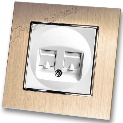 Πρίζα Τηλεφώνου με Πλαίσιο Διπλή σε Λευκό Ματ Χρώμα και Πλαίσιο Σαμπανιζέ Μεταλλικό HSERIES LINEME 50-00119-1_50-00121-25