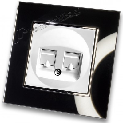 Πρίζα Τηλεφώνου με Πλαίσιο Διπλή σε Λευκό Ματ Χρώμα και Πλαίσιο Μαύρο Γυαλί HSERIES LINEME 50-00119-1_50-00121-26