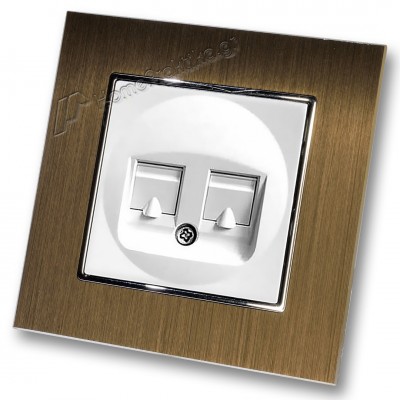 Πρίζα Τηλεφώνου με Πλαίσιο Διπλή σε Λευκό Ματ Χρώμα και Πλαίσιο Χρυσό Μεταλλικό HSERIES LINEME 50-00119-1_50-00121-6