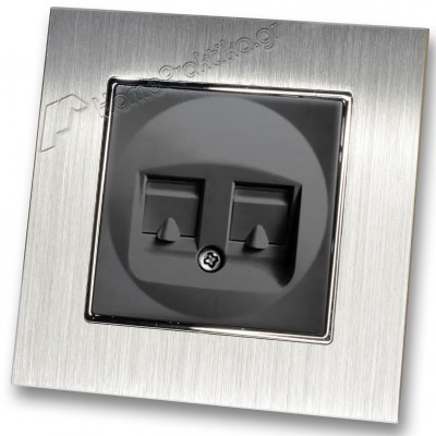 Πρίζα Τηλεφώνου με Πλαίσιο Διπλή σε Μαύρο Ματ Χρώμα και Πλαίσιο Ασημί Μεταλλικό HSERIES LINEME 50-00119-2_50-00121-18