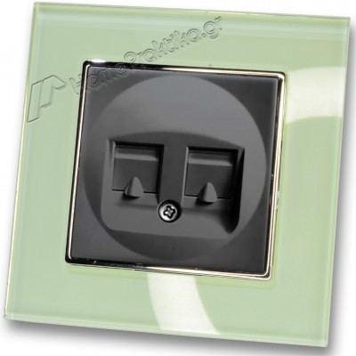 Πρίζα Τηλεφώνου με Πλαίσιο Διπλή σε Μαύρο Ματ Χρώμα και Πλαίσιο Βεραμάν Γυαλί HSERIES LINEME 50-00119-2_50-00121-24