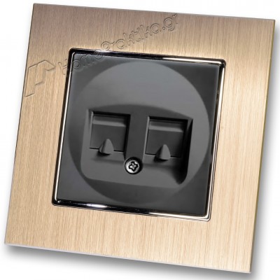 Πρίζα Τηλεφώνου με Πλαίσιο Διπλή σε Μαύρο Ματ Χρώμα και Πλαίσιο Σαμπανιζέ Μεταλλικό HSERIES LINEME 50-00119-2_50-00121-25