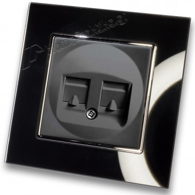 Πρίζα Τηλεφώνου με Πλαίσιο Διπλή σε Μαύρο Ματ Χρώμα και Πλαίσιο Μαύρο Γυαλί HSERIES LINEME 50-00119-2_50-00121-26