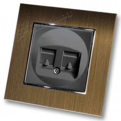 Πρίζα Τηλεφώνου με Πλαίσιο Διπλή σε Μαύρο Ματ Χρώμα και Πλαίσιο Χρυσό Μεταλλικό HSERIES LINEME 50-00119-2_50-00121-6