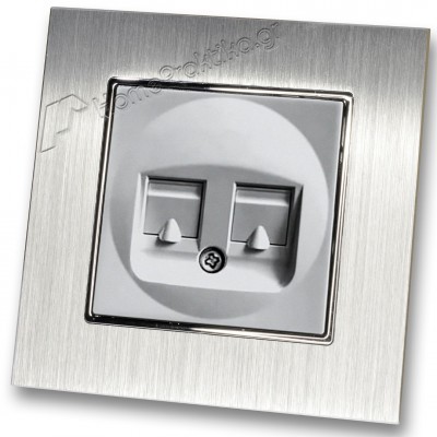 Πρίζα Τηλεφώνου με Πλαίσιο Διπλή σε Ασημί Ματ Χρώμα και Πλαίσιο Ασημί Μεταλλικό HSERIES LINEME 50-00119-5_50-00121-18