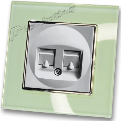 Πρίζα Τηλεφώνου με Πλαίσιο Διπλή σε Ασημί Ματ Χρώμα και Πλαίσιο Βεραμάν Γυαλί HSERIES LINEME 50-00119-5_50-00121-24