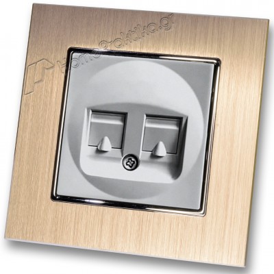 Πρίζα Τηλεφώνου με Πλαίσιο Διπλή σε Ασημί Ματ Χρώμα και Πλαίσιο Σαμπανιζέ Μεταλλικό HSERIES LINEME 50-00119-5_50-00121-25