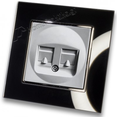 Πρίζα Τηλεφώνου με Πλαίσιο Διπλή σε Ασημί Ματ Χρώμα και Πλαίσιο Μαύρο Γυαλί HSERIES LINEME 50-00119-5_50-00121-26