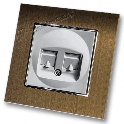 Πρίζα Τηλεφώνου με Πλαίσιο Διπλή σε Ασημί Ματ Χρώμα και Πλαίσιο Χρυσό Μεταλλικό HSERIES LINEME 50-00119-5_50-00121-6