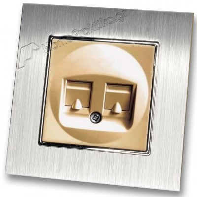 Πρίζα Τηλεφώνου με Πλαίσιο Διπλή σε Χρυσό Ματ Χρώμα και Πλαίσιο Ασημί Μεταλλικό HSERIES LINEME 50-00119-9_50-00121-18