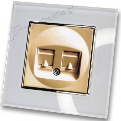 Πρίζα Τηλεφώνου με Πλαίσιο Διπλή σε Χρυσό Ματ Χρώμα και Πλαίσιο Λευκό Γυαλί HSERIES LINEME 50-00119-9_50-00121-23