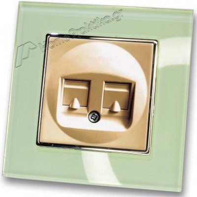 Πρίζα Τηλεφώνου με Πλαίσιο Διπλή σε Χρυσό Ματ Χρώμα και Πλαίσιο Βεραμάν Γυαλί HSERIES LINEME 50-00119-9_50-00121-24