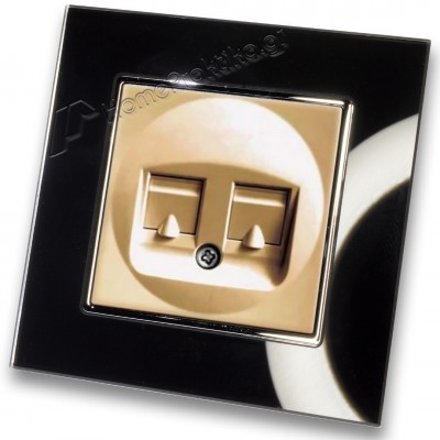 Πρίζα Τηλεφώνου με Πλαίσιο Διπλή σε Χρυσό Ματ Χρώμα και Πλαίσιο Μαύρο Γυαλί HSERIES LINEME 50-00119-9_50-00121-26