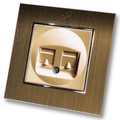 Πρίζα Τηλεφώνου με Πλαίσιο Διπλή σε Χρυσό Ματ Χρώμα και Πλαίσιο Χρυσό Μεταλλικό HSERIES LINEME 50-00119-9_50-00121-6