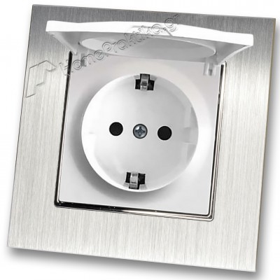 Πρίζα Ρεύματος Ασφαλείας με Καπάκι Λευκό Ματ Μονή Χωνευτή 16A 250V και Πλαίσιο Ασημί Μεταλλικό HSERIES LINEME 50-00114-1_50-00121-18