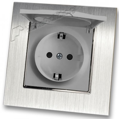 Πρίζα Ρεύματος Ασφαλείας με Καπάκι Ασημί Ματ Μονή Χωνευτή 16A 250V και Πλαίσιο Ασημί Μεταλλικό HSERIES LINEME 50-00114-5_50-00121-18