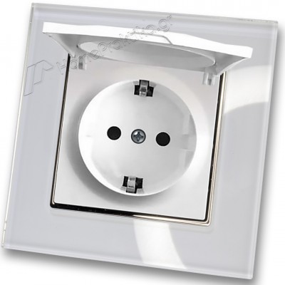 Πρίζα Ρεύματος Ασφαλείας με Καπάκι Λευκό Ματ Μονή Χωνευτή 16A 250V και Πλαίσιο Λευκό Γυαλί HSERIES LINEME 50-00114-1_50-00121-23
