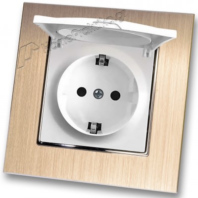 Πρίζα Ρεύματος Ασφαλείας με Καπάκι Λευκό Ματ Μονή Χωνευτή 16A 250V και Πλαίσιο Σαμπανιζέ Μεταλλικό HSERIES LINEME 50-00114-1_50-00121-25