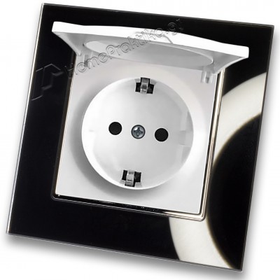 Πρίζα Ρεύματος Ασφαλείας με Καπάκι Λευκό Ματ Μονή Χωνευτή 16A 250V και Πλαίσιο Μαύρο Γυαλί HSERIES LINEME 50-00114-1_50-00121-26