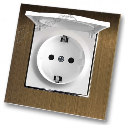 Πρίζα Ρεύματος Ασφαλείας με Καπάκι Λευκό Ματ Μονή Χωνευτή 16A 250V και Πλαίσιο Χρυσό Μεταλλικό HSERIES LINEME 50-00114-1_50-00121-6