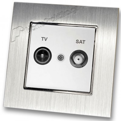 Πρίζα TV SAT Tερματική Λευκή  με Πλαίσιο Ασημί Μεταλλικό HSERIES LINEME 50-00138-1_50-00121-18