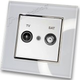 Πρίζα TV SAT Tερματική Λευκή  με Πλαίσιο Λευκό Γυαλί HSERIES LINEME 50-00138-1_50-00121-23