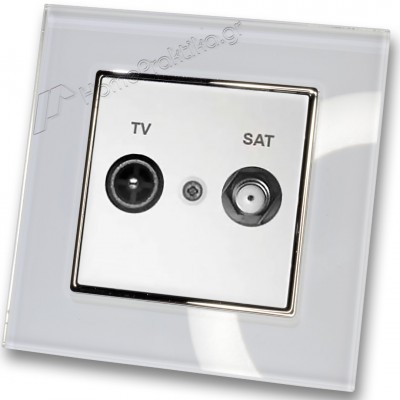 Πρίζα TV SAT Tερματική Λευκή  με Πλαίσιο Λευκό Γυαλί HSERIES LINEME 50-00138-1_50-00121-23
